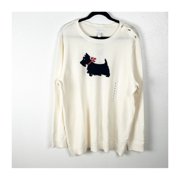 CHARTER CLUB Vanilla Bean Scotty Dog Graphic Long Sleeves Cabin Sweater, Size 3X - Picture 1 of 9